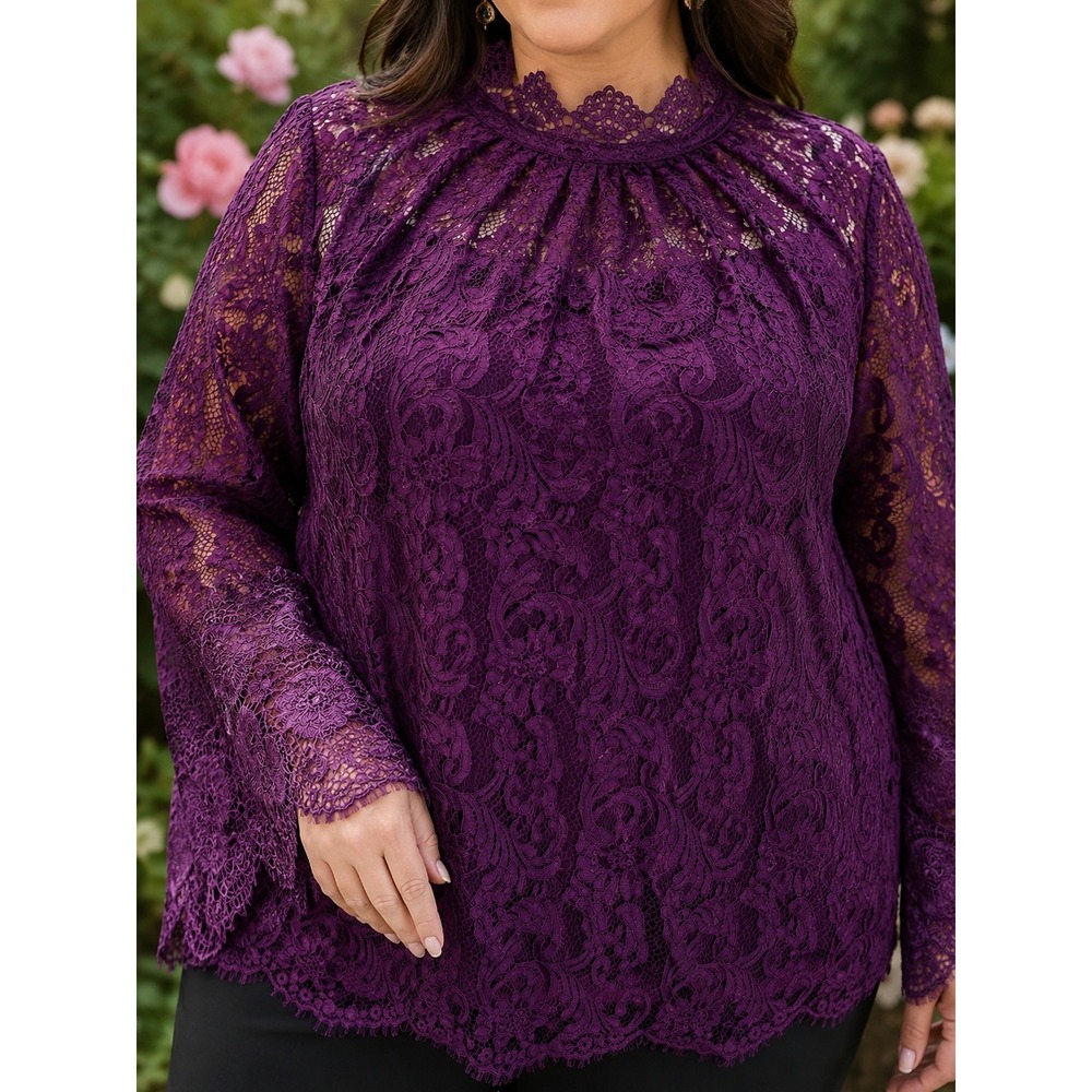 412. Roamans Whimsigoth Purple Lace Cold Shoulder Blouse Bell Sleeve 20W